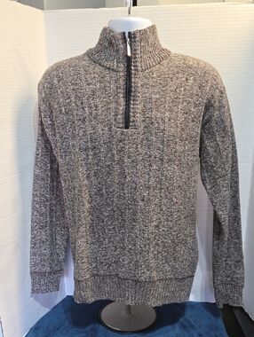 Men's Zip-Neck Knit Sweater - Brown And White